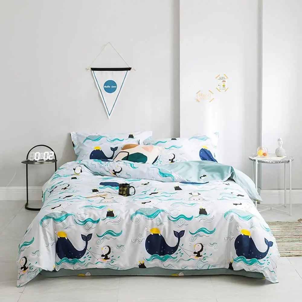 2019 киты рыбы морские волны Синий пододеяльник набор высокое количество хлопок