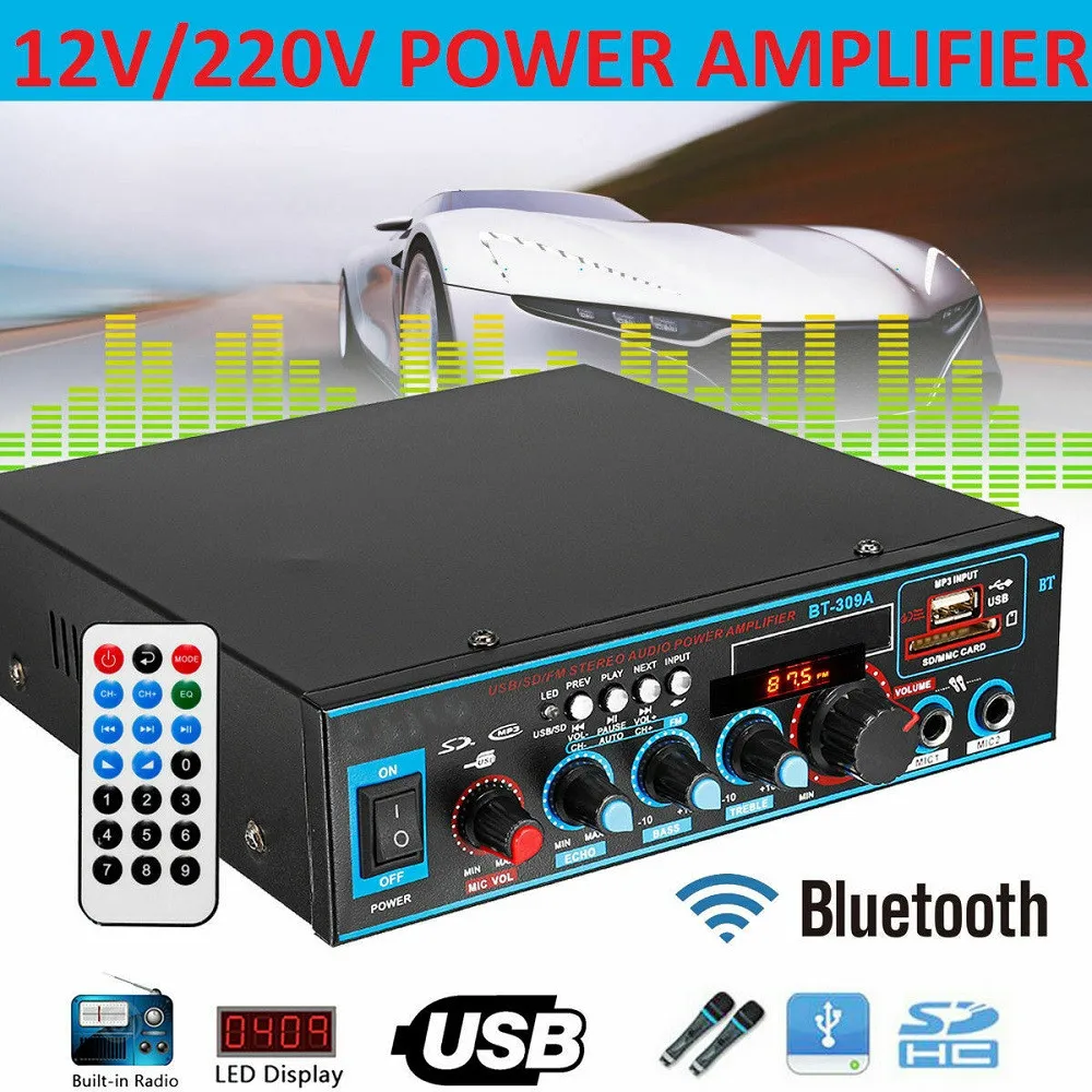 Усилитель для динамиков 12 В 220 800 Вт Bluetooth 5 0 2 каналов | Автомобили и мотоциклы