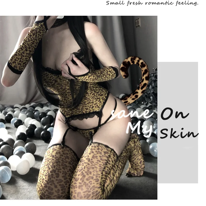 

New Sexy Leopard Print Cosplay Women Wild Animal Halloween Costume Night Club Cat Fancy Dress Headband Roleplay Uniform