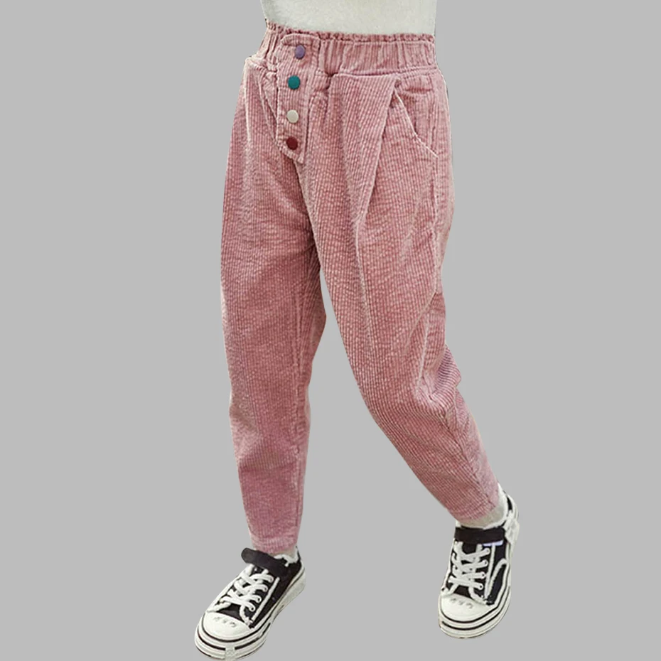 Плотные штаны для девочек вельветовые детские с эластичной резинкой на талии