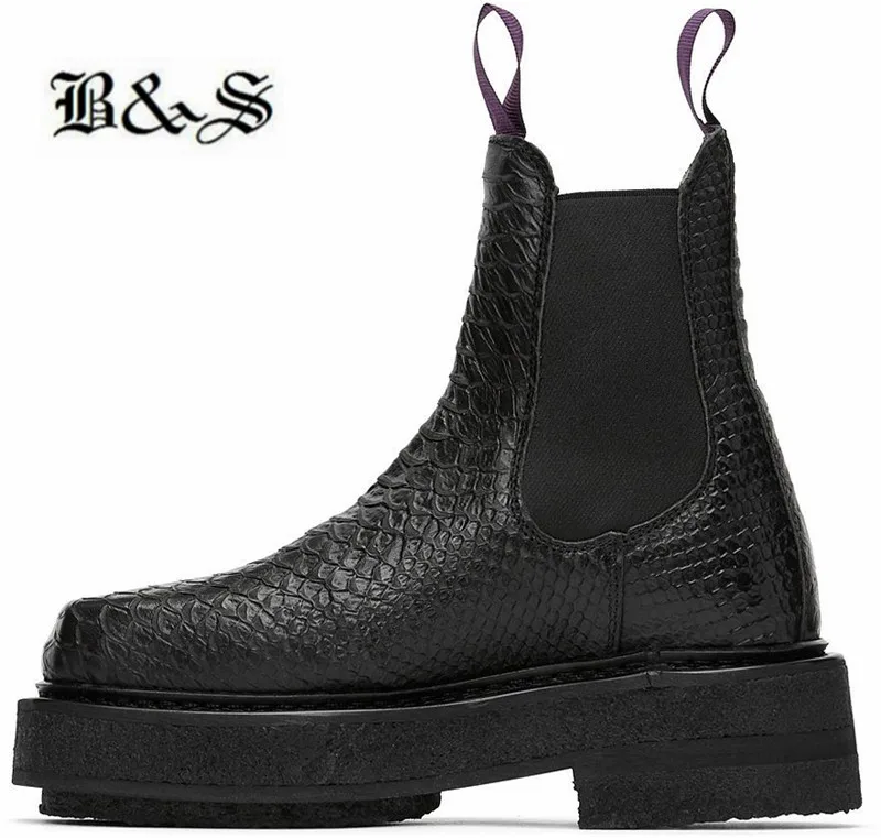 Ботинки marting черные и уличные зимние с крокодиловым узором без застежек на платформе