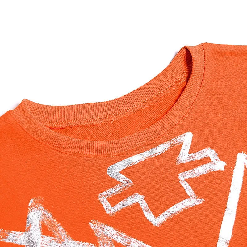 QING MO черный и оранжевый цвет Женская Асимметричная толстовка 2019 с принтом