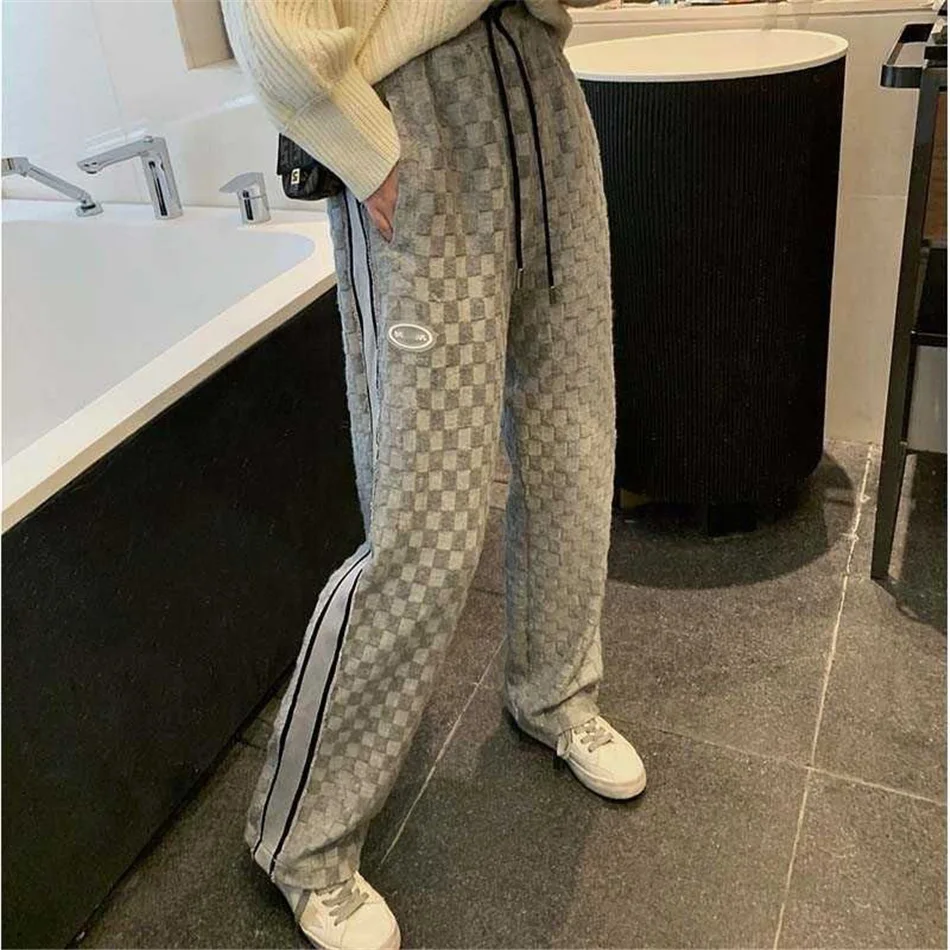 

2021 autumn new casual pants, plaid pants, all-match sports pants, women's sports wide-leg pants, loose straight-leg pants