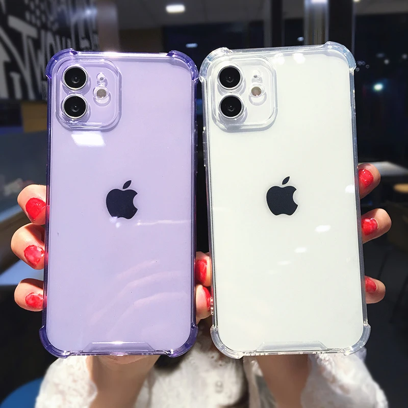 Цветной силиконовый прозрачный чехол для телефона iPhone 12 11 Pro Max XR X XS 8 7 6 6S Plus мягкий
