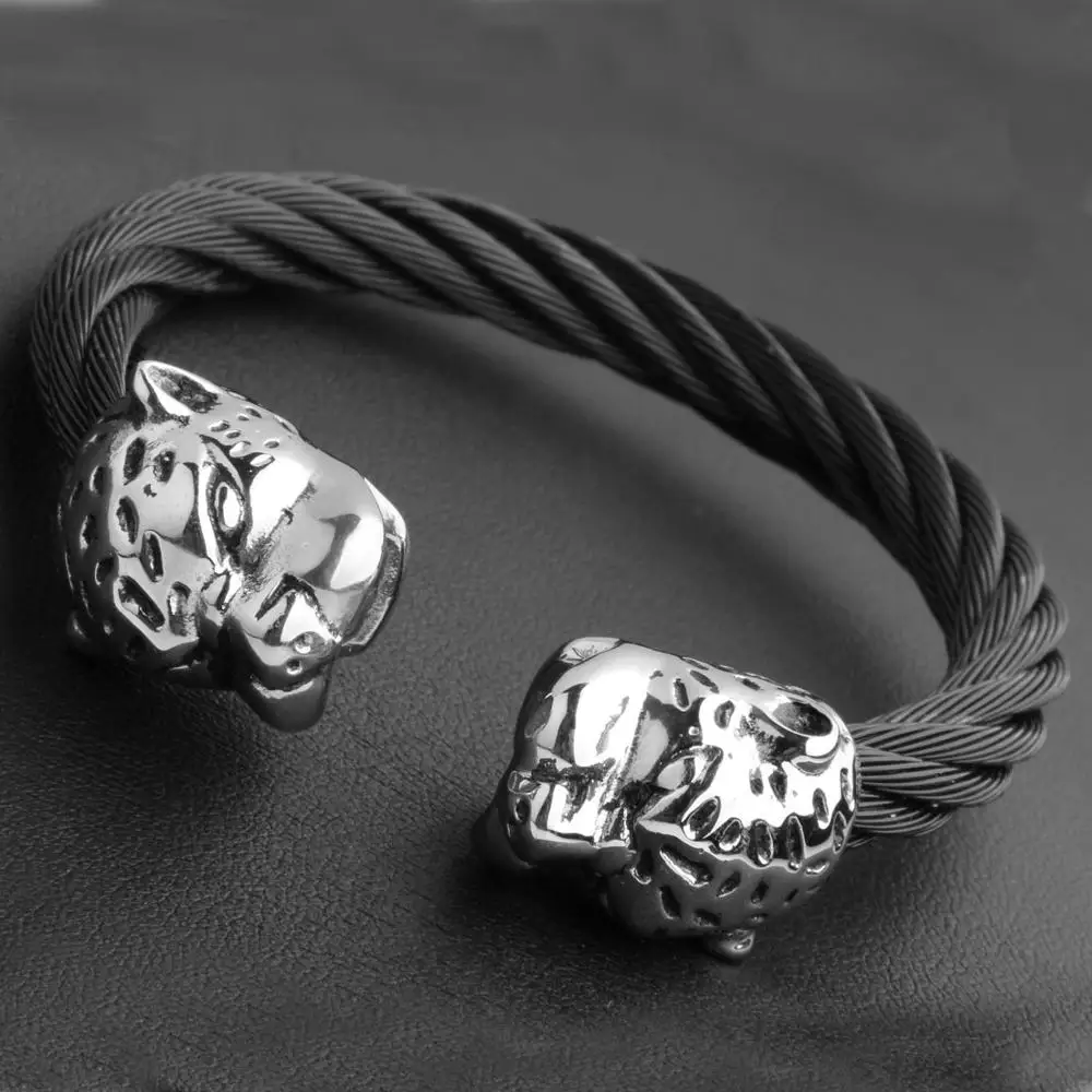 

Мужские и женские браслеты, из нержавеющей стали, с двойной головой тигра