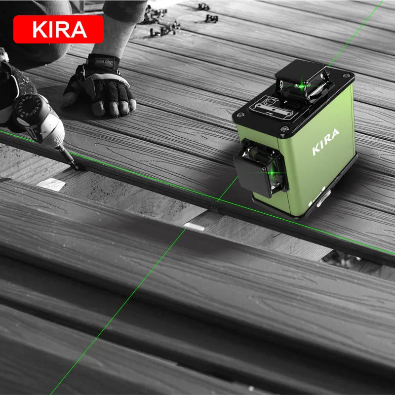КИРА Серия DC 12 Линий 3D Зеленый Лазерный Уровень Горизонтальный и Вертикальный Крест с Автоматической Самонивелировкой Внутри и Снаружи.