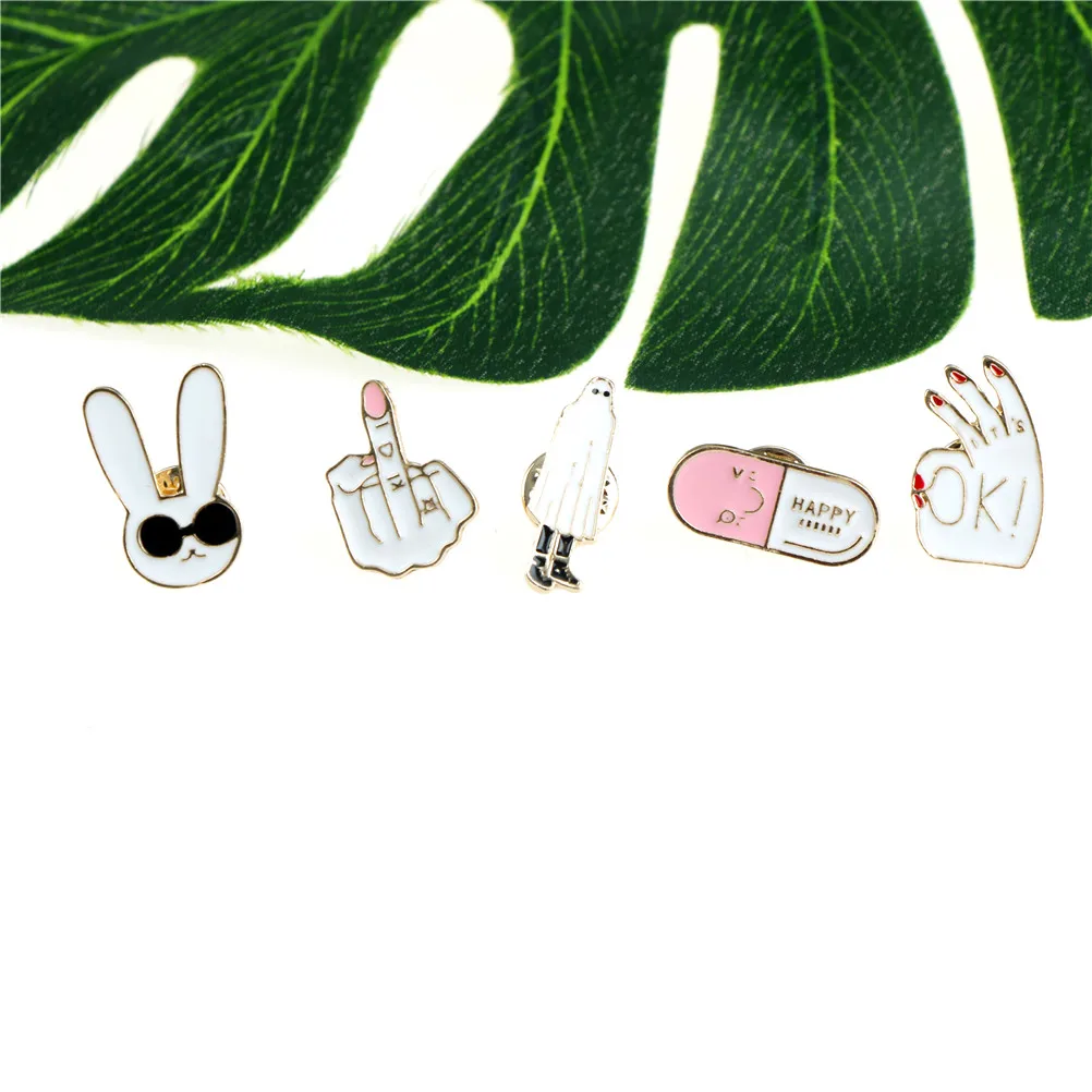 Новый OK средний палец солнцезащитные очки кролик мозги брошь джинсовая куртка