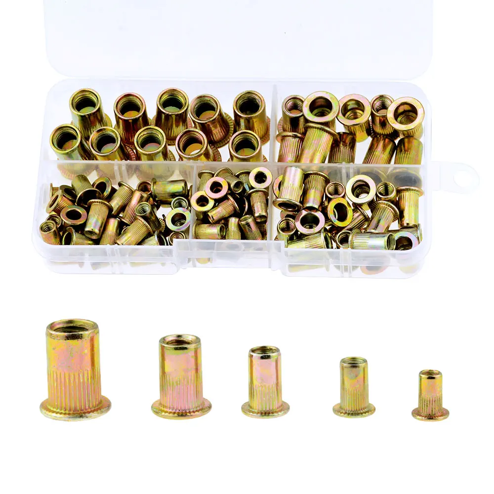 

100 шт./кор. заклепки из углеродистой стали, гайки из углеродистой стали M3 M4 M5 M8 M10 M12 с плоской головкой, набор заклепок, детали оборудования