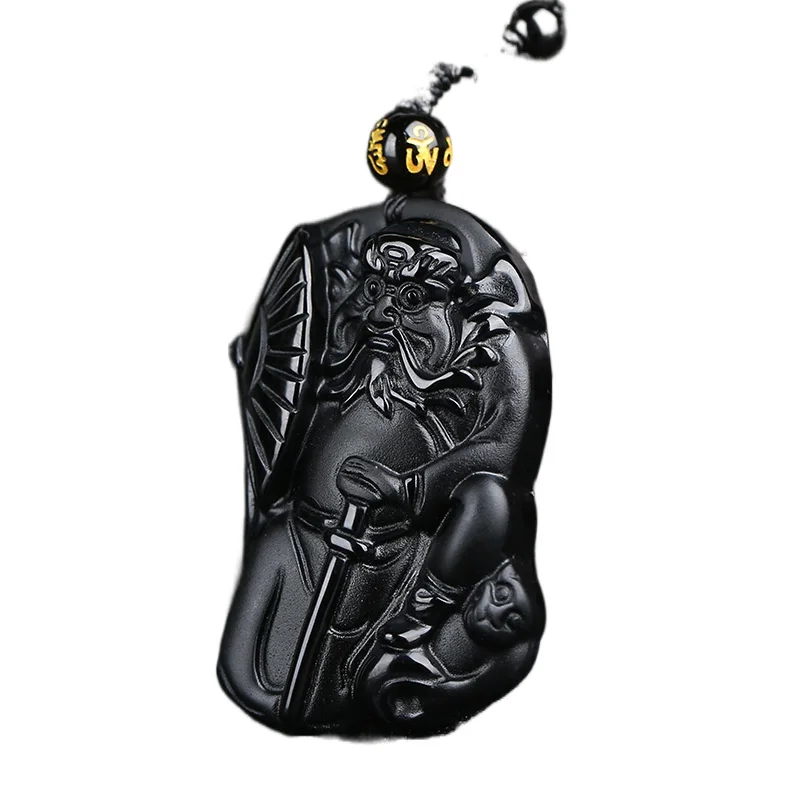 

Natural Fashion Men's Chinese Obsidian Hand Carved Jade Pendant Fashion Jewelry Men and Women Chain Necklace