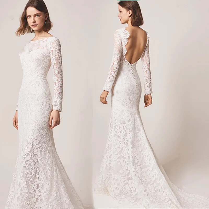 New  Mermaid Wedding Dress Long Sleeves Elegant Wedding Gowns Backless Lace Appliques Bride Dress Vestidos De Novia 2021 Mermaid lace appliques backless mermaid wedding dress vestidos de novia 2019 bridal dress sexy romantic floor length wedding gowns