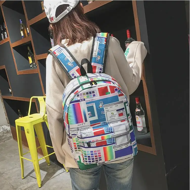 Мягкий ретро рюкзак для сестры Женская ткань Оксфорд геометрический узор