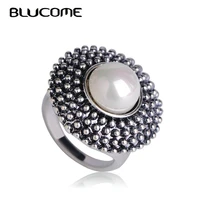 blucome classic round big ring antique silver color womens wedding banquet engagement finger accessories birthday party gifts
