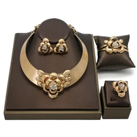 2021 dubai gold bridal jewelry set nigerian wedding jewelry set wholesale saudi woman costume bracelet earring ring necklace set