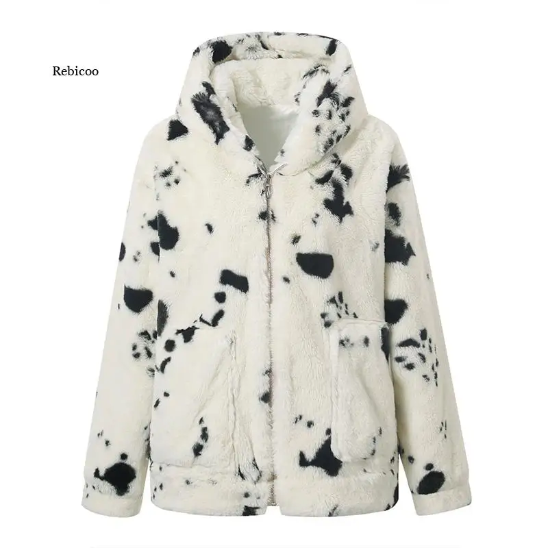 

Women Winter Faux Fur Coat Slim Warm Leopard Print Hood Fur Coat Women Jackets Soft Thick Casual Overcoat Women's Outerwear