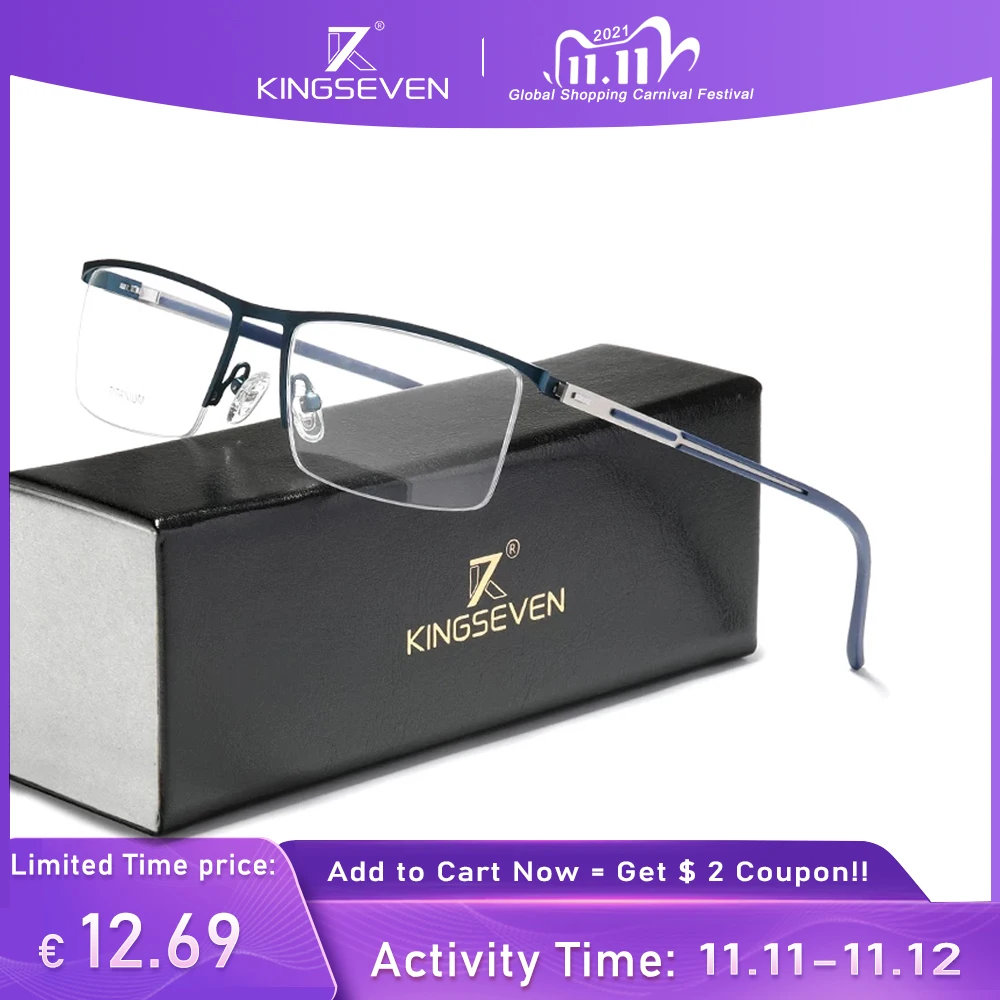 

KINGSEVEN Original Titanium Glasses Half Frame Men Ultralight Retro Square Myopia Prescription Eyeglasses Women Eyewear