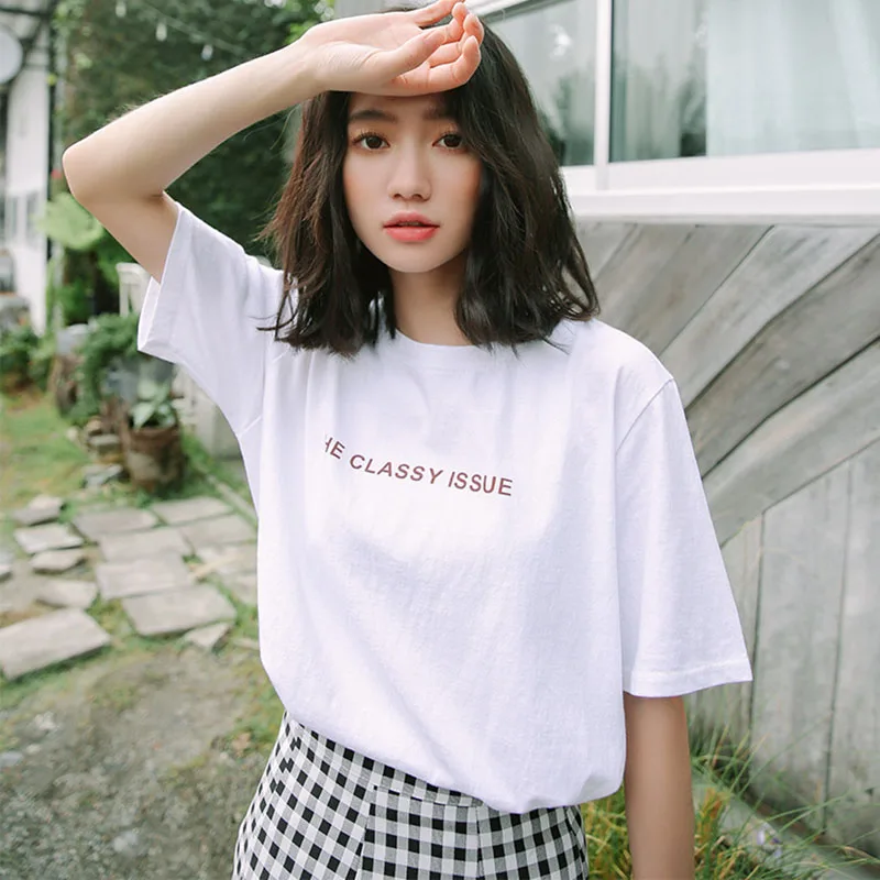 Женская свободная футболка в стиле Харадзюку белая или хаки японском с буквенным