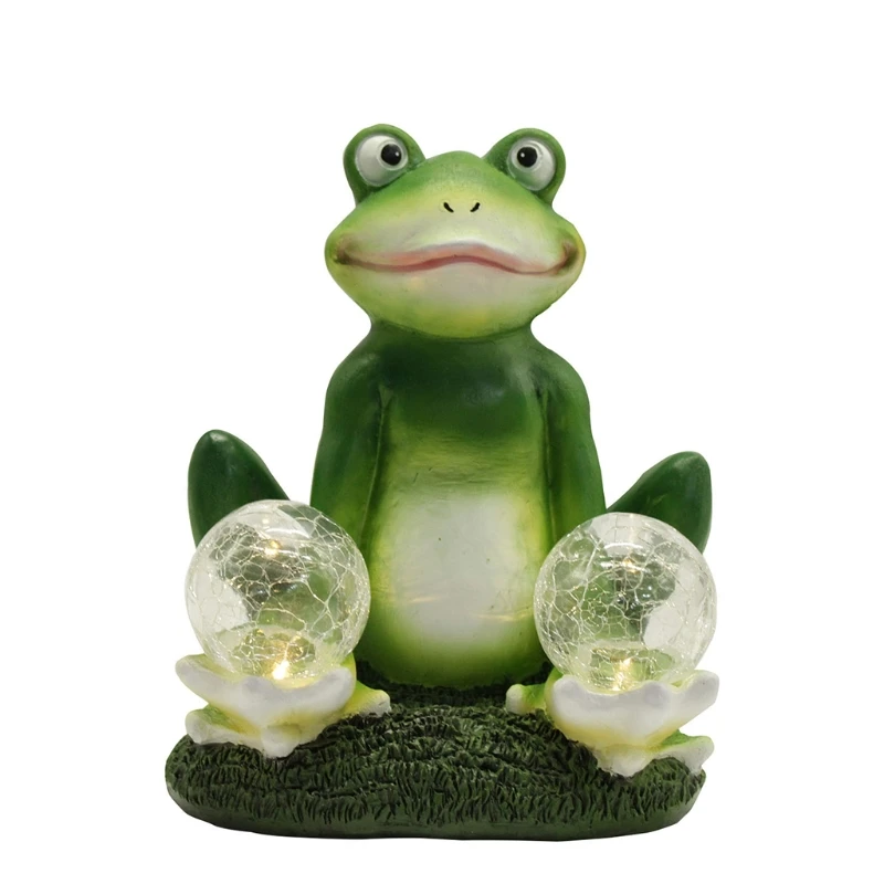 

Garden Statue Resin Frog Figurine with Solar LED Light for Patio Yard Art Decor H3CC