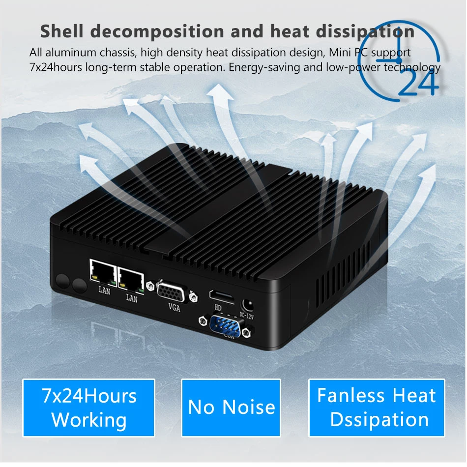 Промышленный мини ПК без вентилятора Celeron N2830 J1900 N2930 двойная LAN и COM гигабитная Windows