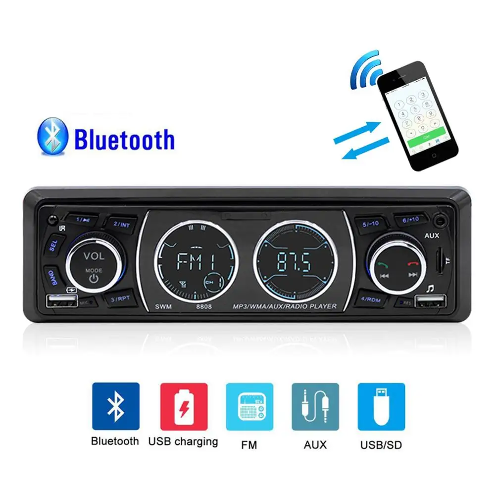 

1 Din автомобильный стерео радиоплеер двойной светодиодный сегмент BT AUX USB зарядка FM TF MP3 мультимедиа 12 В