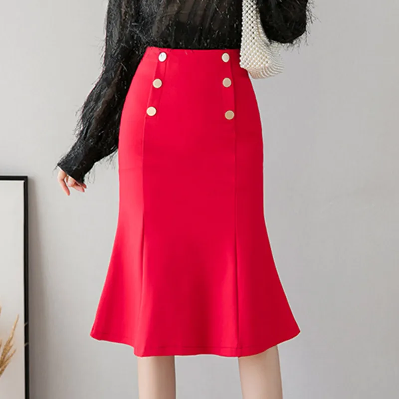 

Korean Fashion Skirts Womens Elegant Office Lady High Waist Skirt Woman Solid Mermaid Skirts Plus Size Woman Stretch Skirt 3XL