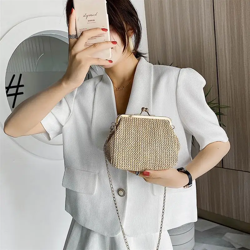 

Chain Straw Kiss Lock Shell Women's Handbags Vintage Designer Bag Women Shoulder Crossbody Bag free shipping