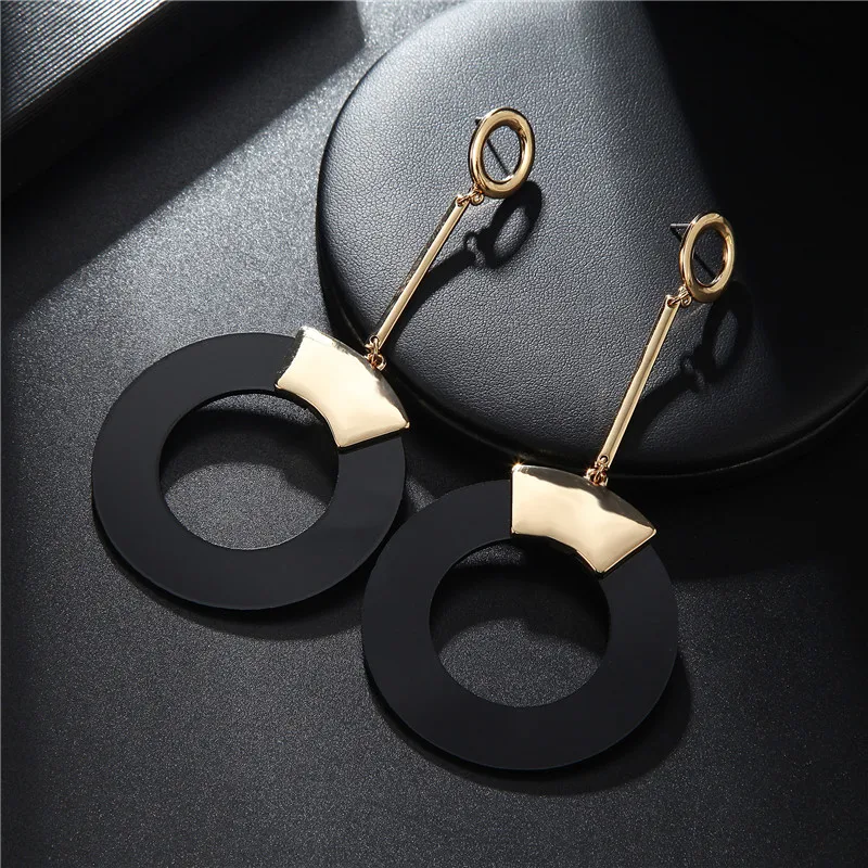 Черные круглые серьги модные Очаровательные золотые большие массивные Длинные