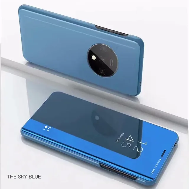 Blue Чехол для Oneplus 7 T, чехол для Oneplus 7 Pro, зеркальный умный флип-чехол, прозрачный вид из искусственной кожи, чехол для Oneplus 7T 1+ 7T 7 Pro, чехол - Цвет: Blue