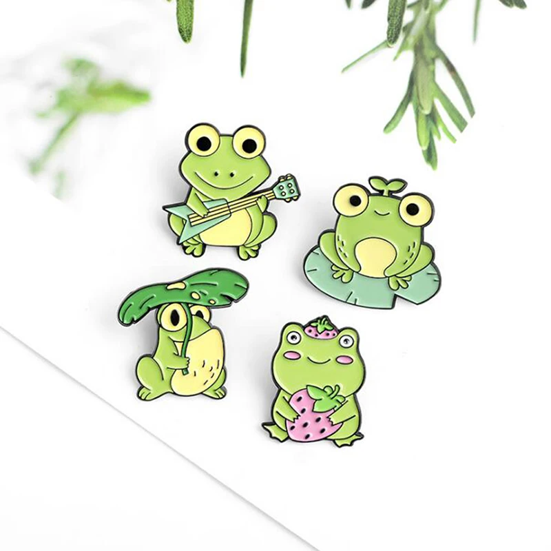 

Enamel Frog Lotus Leaf Brooches Bag Lapel Pin Cartoon Animal Badge Jewelry Gift