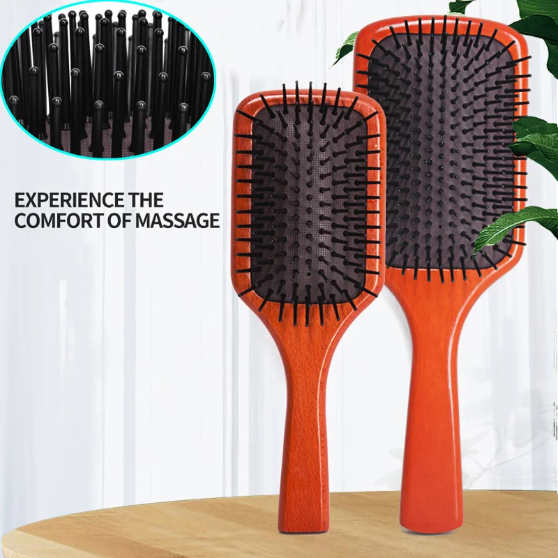 

Baby Adults Hair Brush Comb Natural Beech Wooden Handle Scalp Massage Comb Anti-static Salon Hairdressing Curly Hair Combs