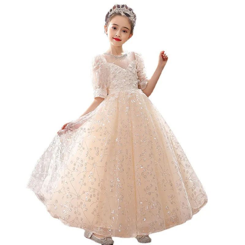 2023 Kids Formal White Dress Children Girls Sequins Dresses Infant Girl Princess Wedding Ball Gown Child One-piece Party Vestido enlarge