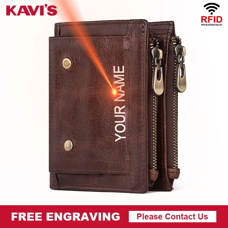 

Мужской бумажник KAVIS, винтажный короткий кошелек из коровьей кожи, складной, с RFID-защитой, с отделением для монет, многофункциональный кошел...
