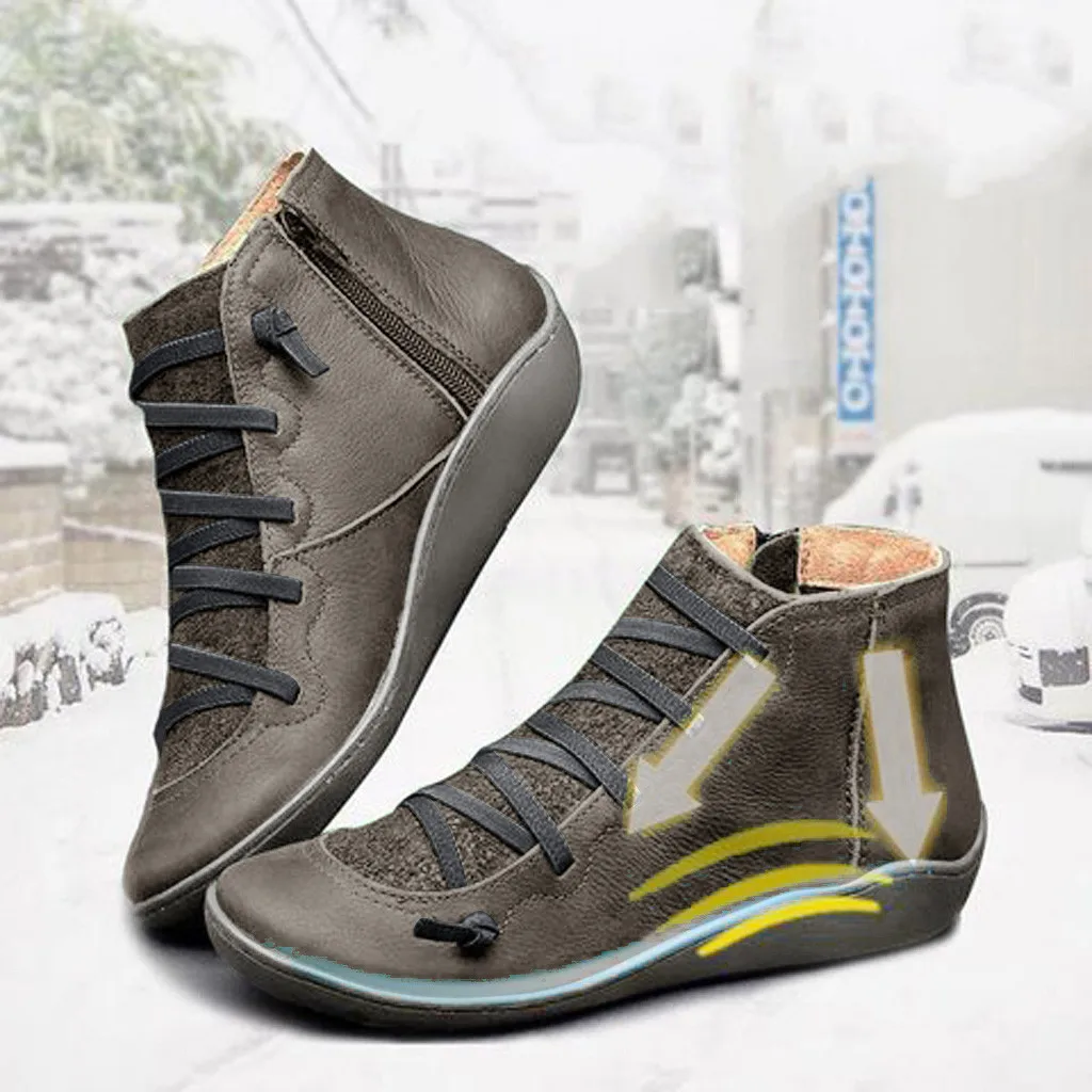 Женские повседневные удобные кожаные ботинки на плоской подошве в стиле ретро с