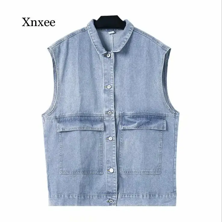 

Vests Waistcoats Women Denim Coat Loose Vintage Basic Cool Street Wear Womens Students Korean Style All-match Cargo Sleeveless