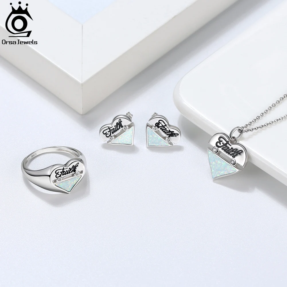 Ожерелье ORSA JEWELS с подвеской в виде сердца из белого огненного опала цепочка