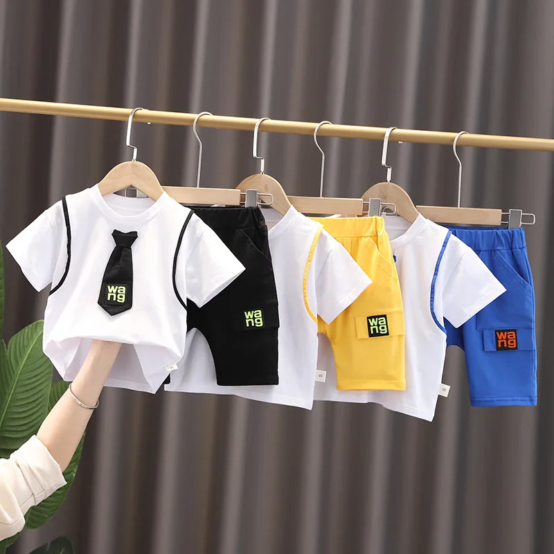 

Children Summer Baby Boys Girls Clothes Kids Cotton Out With Tie T Shirts Short Pants 2Pcs/Set Infant Cosy Toddler Tracksuits