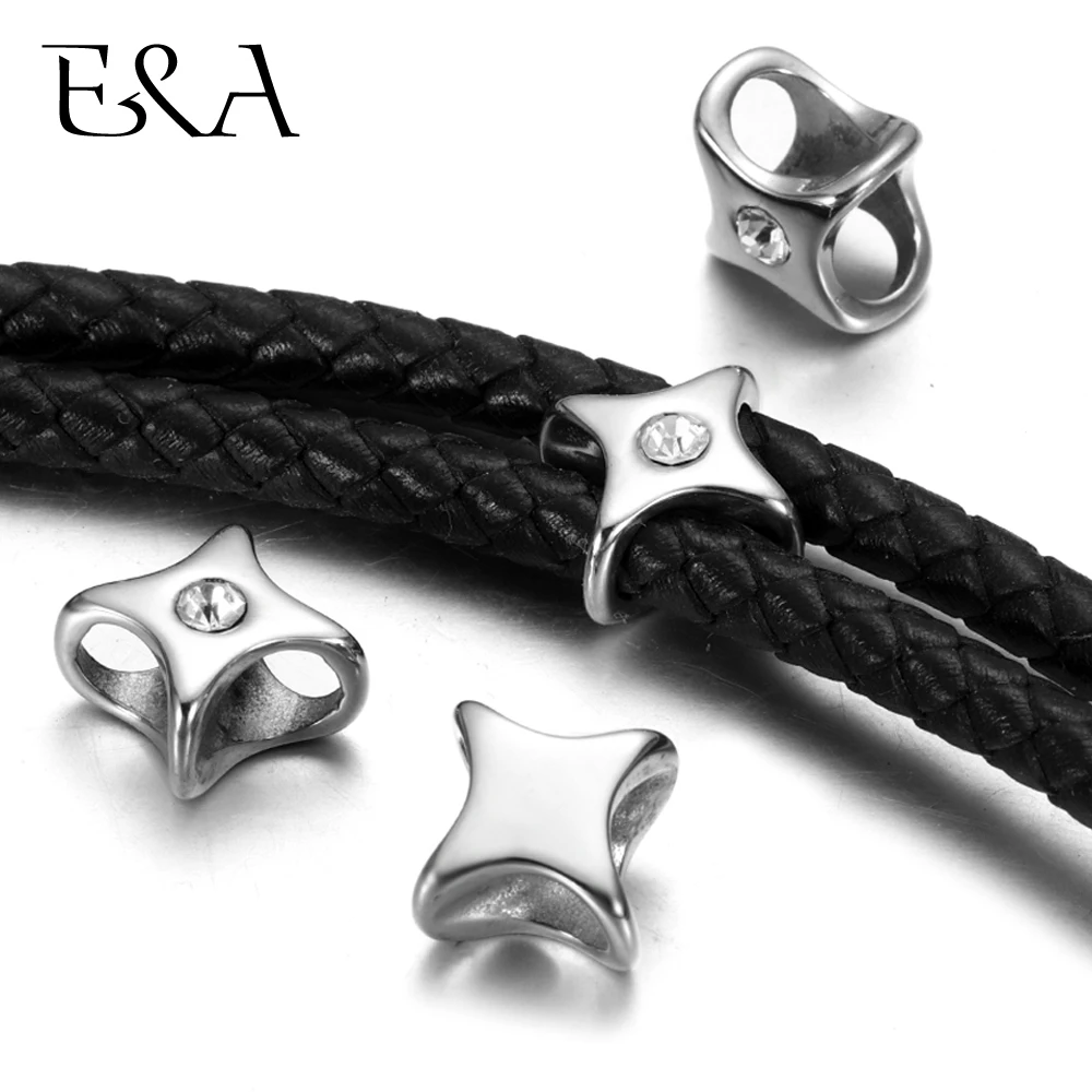 Бусины для стразы из нержавеющей стали с двойным отверстием кожаного браслета 5