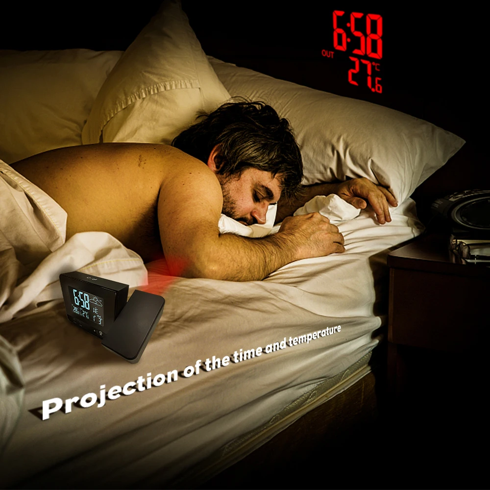 Проекционный двойной будильник с датой и USB-зарядкой цветной дисплей подсветкой