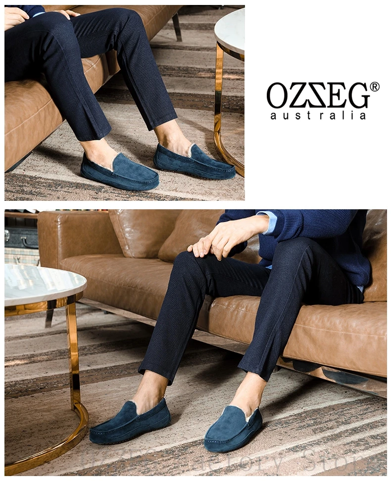 OZZEG; Роскошная брендовая дизайнерская обувь; Мужская зимняя обувь из натуральной кожи на плоской подошве; австралийская подкладка из натуральной овечьей шерсти; лоферы; Повседневная обувь; Мокасины