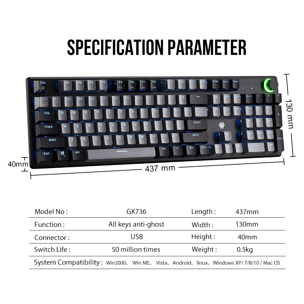 hexgears gk736 kailh mx blue switches mechanical keyboard 104 keys wired macro gaming keyboard for windows pc free global shipping