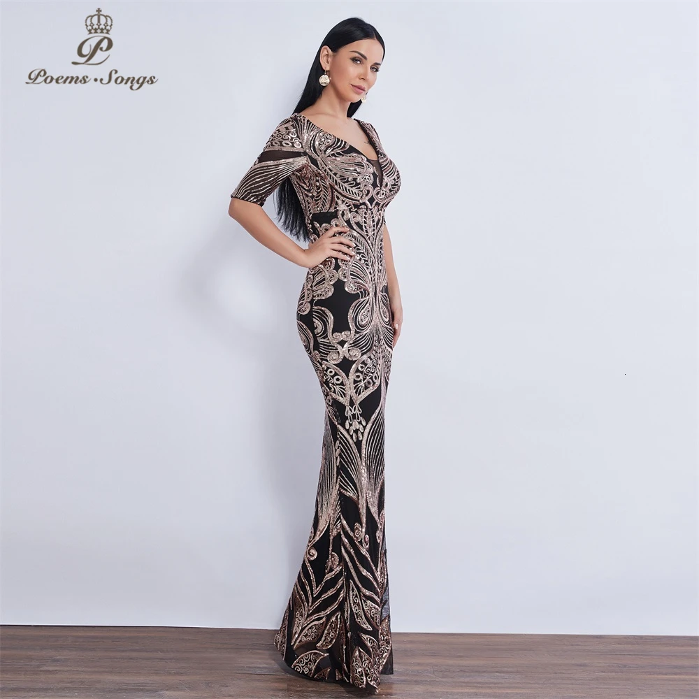 Half sleeve Butterfly style Sequin Evening dress vestido de festa formal mermaid vestido de noche robe de soiree prom dress