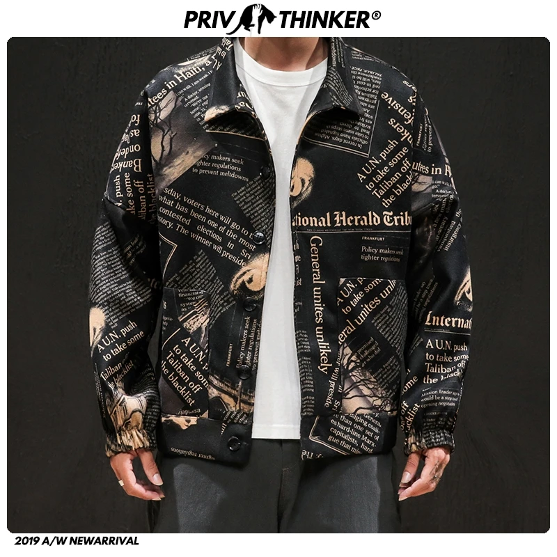 Privathinker, мужские японские модные куртки с принтом, Мужская свободная шерстяная куртка, уличная одежда, мужские Модные пальто в стиле хип-хоп, Осенние, большие размеры