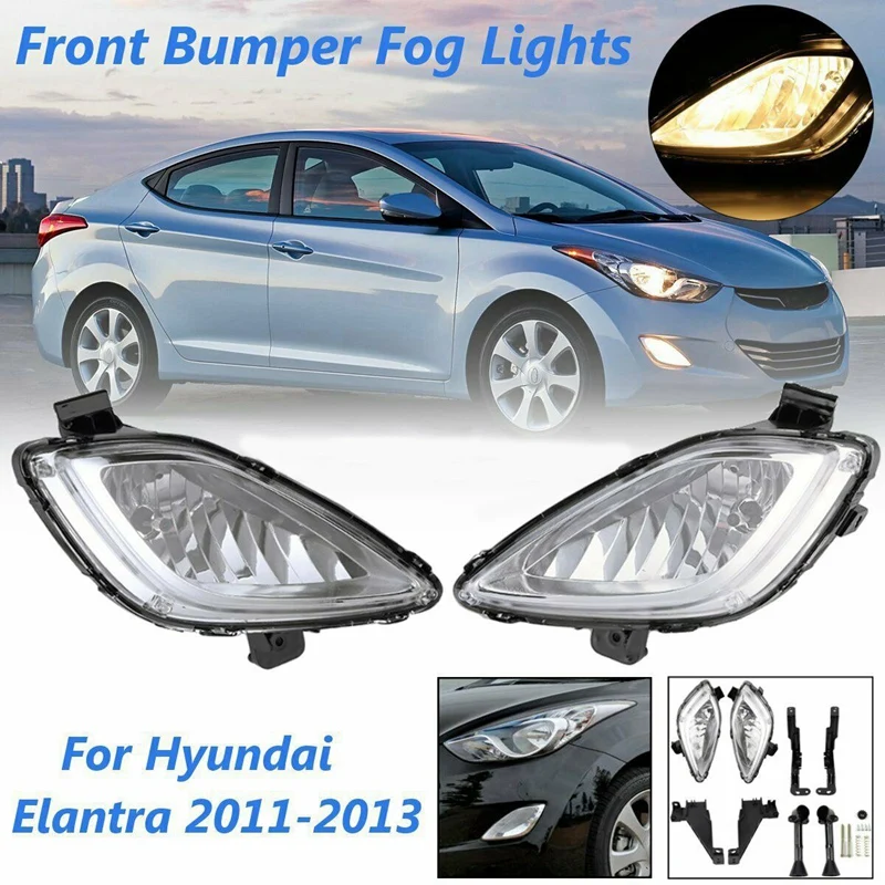 

2X Clear Front Bumper Fog Light with 881 Bulbs for Hyundai Elantra 2011 2012 2013