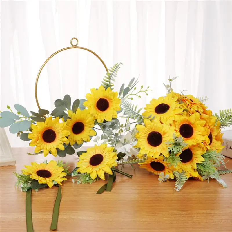 4 шт. Свадебный декор Красивый Подсолнух Искусственный букет на запястье