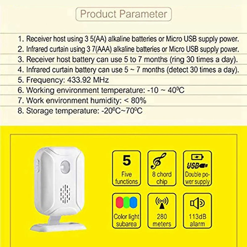 

Wireless Alarm Doorbell PIR Store Welcome Entry Chime Home Security Driveway Alarm Infrared Detector Door Bell