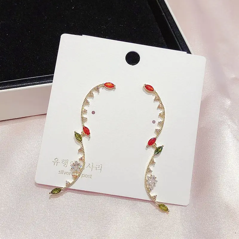 Изысканные цветные длинные висячие серьги из циркониевого камня женские