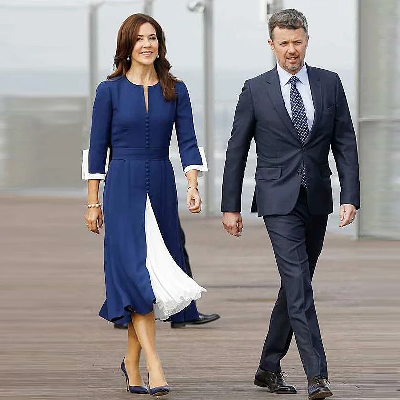 

Royal High Quality Spring New Women'S Fashion Party Workplace Casual Vintage Elegant Chic Gentlewoman Stitching Slim Midi Dress
