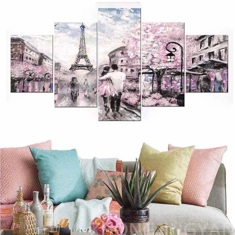 

5 Pieces Diamond Painting Couple Walking In The Rain Paris Diamond Embroidery Full Square Round Drill Puzzles Lover GiftsZP-4629