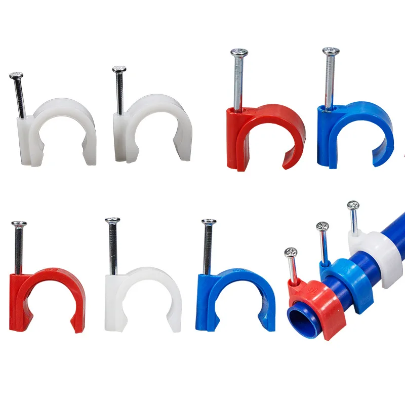 

48pcs PVC pipe clamp 16/20MM Circle Electrician Tube support hook nylon Steel Nails line cable clips wire Wall fixed holder