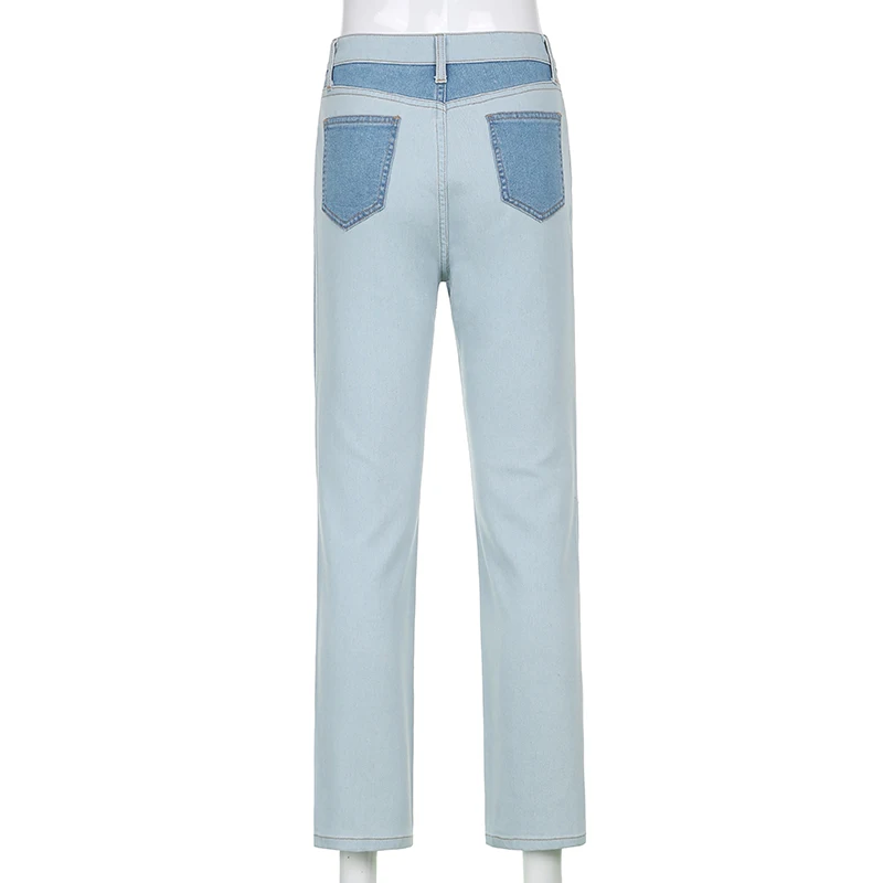 

Darlingaga Casual Ladies Skinny Patchwork Jeans High Waist Street Style Slim Denim Pants Contrast Color Harajuku Femme Pantalon