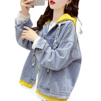 womens spring autumn vacation two piece denim short jacket 2021 female new korean style loose casual age denim blouse coat a562